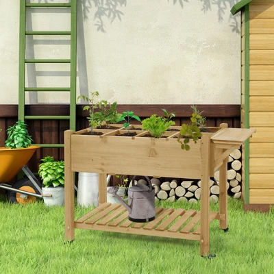 Outsunny 49" X 21" X 34" Raised Garden Bed W/ 8 Grow Grids, Outdoor Wood Plant Box Stand W/ Folding Side Table And Wheels, Natural 3 Outsunny 49" X 21" X 34" Raised Garden Bed W/ 8 Grow Grids, Outdoor Wood Plant Box Stand W/ Folding Side Table And Wheels, Natural