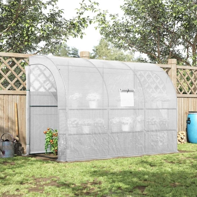 Outsunny 10' X 5' X 7' Lean To Greenhouse, Walk-In Wall Green House Plant Nursery With 2 Roll-up Doors And Window, PE Cover And 3 Wire Shelves 3 Outsunny 10' X 5' X 7' Lean To Greenhouse, Walk-In Wall Green House Plant Nursery With 2 Roll-up Doors And Window, PE Cover And 3 Wire Shelves