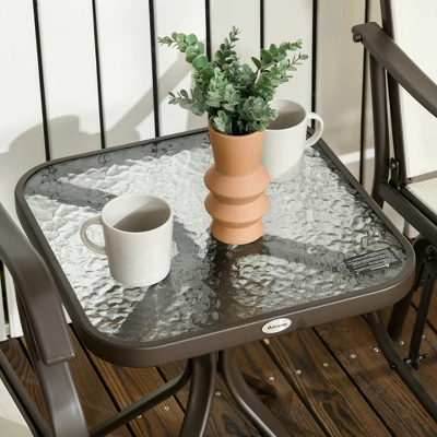 Outsunny 3 Piece Outdoor Glider Chair With Coffee Table Bistro Set, 2 Patio Rocking Chairs With Breathable Sling Fabric, Glass Tabletop, Cream White 6 Outsunny 3 Piece Outdoor Glider Chair With Coffee Table Bistro Set, 2 Patio Rocking Chairs With Breathable Sling Fabric, Glass Tabletop, Cream White - Image 4