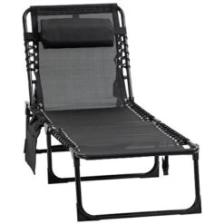 Outsunny Reclining Chaise Lounge Chair, Portable Sun Lounger, Folding Camping Cot, With Adjustable Backrest And Removable Pillow, For Patio, Garden, Beach -Outsunny GUEST e7ceea4f ce92 43fa be0e 7b3b233da201