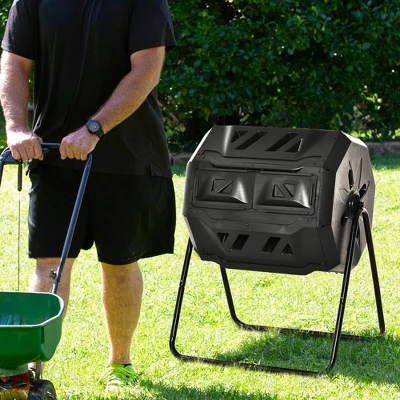 Outsunny Tumbling Compost Bin Outdoor 360° Dual Chamber Rotating Composter 43 Gallon 3 Outsunny Tumbling Compost Bin Outdoor 360° Dual Chamber Rotating Composter 43 Gallon