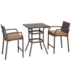 Outsunny 3 PCS Rattan Wicker Bar Set With Wood Grain Top Table And 2 Bar Stools For Outdoor, Patio, Poolside, Garden 19 Outsunny 3 PCS Rattan Wicker Bar Set With Wood Grain Top Table And 2 Bar Stools For Outdoor, Patio, Poolside, Garden -Outsunny GUEST e9818844 aa25 4dfb 9476 9744a2e70033