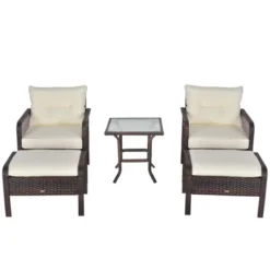 Outsunny 5-Piece Wicker Patio Armchair Set With Ottoman, Outdoor PE Rattan Furniture Set With Comfortable Zippered Cushions & Weather-Fighting Build -Outsunny GUEST e9fea52c f1f1 4074 b3c6 ba775bc298bb