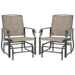 Outsunny 2-Person Gliders Outdoor Swing Chair Set With Breathable Mesh Fabric, Steel Frame For Garden, Backyard, Patio, Dark, Brown/Khaki -Outsunny GUEST ea2ac0db fe9a 4666 a156 bffe18e14ed5