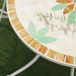 Outsunny 3 Piece Patio Bistro Set, Metal Folding Chairs, Foldable Outdoor Dining Table, Stone Flower Mosaic Spring Flower Pattern, White -Outsunny GUEST ed06c620 043d 4b5b a8dd 59e09bc8c467