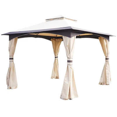 Outsunny 10' X 10' Outdoor Gazebo With Mesh Netting Sidewalls For Shade And Rain, Patio Gazebo Canopy With 2-Tier Soft Top Roof And Steel Frame For Lawn, Garden, Backyard And Deck 5 Outsunny 10' X 10' Outdoor Gazebo With Mesh Netting Sidewalls For Shade And Rain, Patio Gazebo Canopy With 2-Tier Soft Top Roof And Steel Frame For Lawn, Garden, Backyard And Deck - Image 3