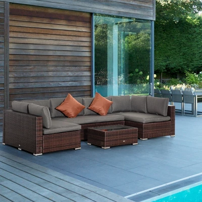 Outsunny 4-Pcs Patio Furniture Sets Outdoor Wicker Conversation Set Rattan Sofa Set With Tempered Glass Coffee Table And Cushions For Backyard, 3 Outsunny 4-Pcs Patio Furniture Sets Outdoor Wicker Conversation Set Rattan Sofa Set With Tempered Glass Coffee Table And Cushions For Backyard,