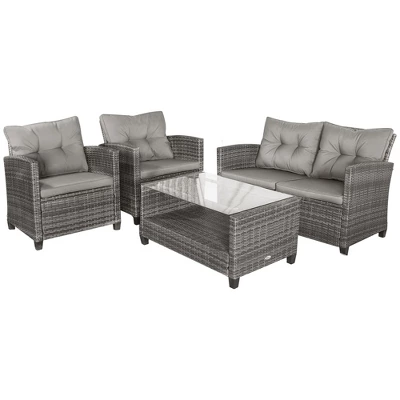 Outsunny 4 Pieces Patio Furniture Sets Rattan Wicker Chair W/ Table Outdoor Conversation Set With Cushion For Backyard Porch Garden Poolside And Deck 11 Outsunny 4 Pieces Patio Furniture Sets Rattan Wicker Chair W/ Table Outdoor Conversation Set With Cushion For Backyard Porch Garden Poolside And Deck - Image 9