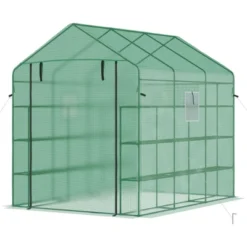 Outsunny 8' X 6' X 7' Walk-in Greenhouse, 18 Shelf Hot House, Roll Up Zipper Door, UV Protective For Flowers, Herbs, Vegetables, Green -Outsunny GUEST f685e700 2504 44ea b65b ea35f5a8626f
