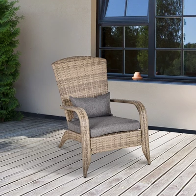 Outsunny Patio Adirondack Chair With All-Weather Rattan Wicker, Soft Cushions, Tall Curved Backrest For Deck Or Garden 3 Outsunny Patio Adirondack Chair With All-Weather Rattan Wicker, Soft Cushions, Tall Curved Backrest For Deck Or Garden