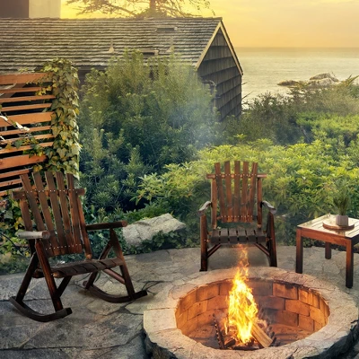 Outsunny Wooden Rustic Rocking Chair, Indoor Outdoor Adirondack Log Rocker With Slatted Design For Patio, Lawn 3 Outsunny Wooden Rustic Rocking Chair, Indoor Outdoor Adirondack Log Rocker With Slatted Design For Patio, Lawn