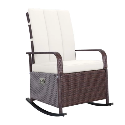 Outsunny Outdoor Rattan Wicker Rocking Chair Patio Recliner With Soft Cushion, Adjustable Footrest, Max. 135 Degree Backrest 5 Outsunny Outdoor Rattan Wicker Rocking Chair Patio Recliner With Soft Cushion, Adjustable Footrest, Max. 135 Degree Backrest - Image 3