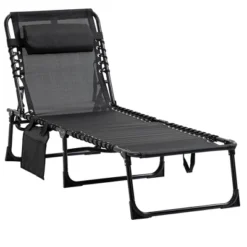 Outsunny Reclining Chaise Lounge Chair, Portable Sun Lounger, Folding Camping Cot, With Adjustable Backrest And Removable Pillow, For Patio, Garden, Beach -Outsunny GUEST f9a86e95 3693 4429 b9c3 0fe321a7e95c