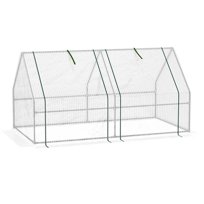 Outsunny Portable Mini Greenhouse With Large Zipper Doors, Outdoor Garden With Water/UV PE Cover, 6' X 3' X 3', White 5 Outsunny Portable Mini Greenhouse With Large Zipper Doors, Outdoor Garden With Water/UV PE Cover, 6' X 3' X 3', White - Image 3