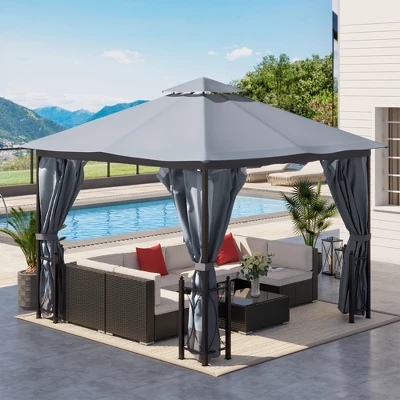 Outsunny 13' X 11' Patio Gazebo Canopy Garden Tent Sun Shade, Outdoor Shelter With 2 Tier Roof, Netting And Curtains, Steel Frame For Patio, Backyard, Garden 3 Outsunny 13' X 11' Patio Gazebo Canopy Garden Tent Sun Shade, Outdoor Shelter With 2 Tier Roof, Netting And Curtains, Steel Frame For Patio, Backyard, Garden