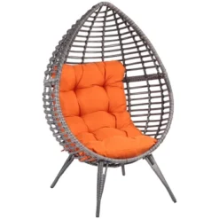Outsunny Patio Wicker Lounge Chair With Soft Cushion, Outdoor/Indoor PE Rattan Egg Teardrop Cuddle Chair With Height Adjustable Knob For Backyard Garden Lawn Living Room -Outsunny GUEST f9fa6711 9132 4cdf 8838 4bdbbdb086ce