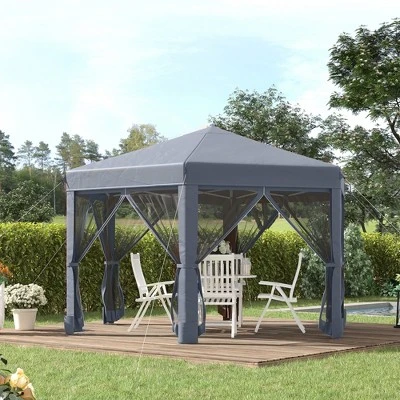 Outsunny 13' X 13' Heavy Duty Pop Up Canopy With Hexagonal Shape, 6 Mesh Sidewall Netting, 3-Level Adjustable Height And Strong Steel Frame 3 Outsunny 13' X 13' Heavy Duty Pop Up Canopy With Hexagonal Shape, 6 Mesh Sidewall Netting, 3-Level Adjustable Height And Strong Steel Frame
