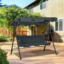 Outsunny 3-Person Porch Swing With Stand, Outdoor Swing For Patio Porch With Tilt Canopy & Comfortable Swing Bench-Style Seat, Steel Frame, Gray -Outsunny GUEST fa92914b 47a1 41ab a39c d6010168ef9e