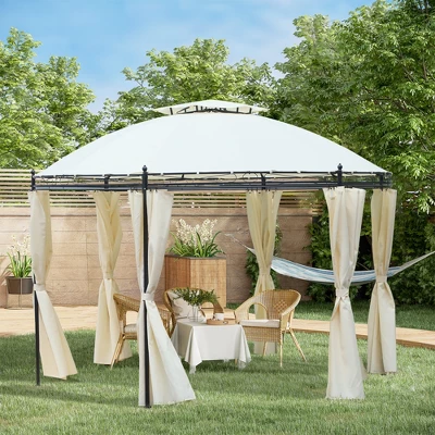 Outsunny 11.5' Steel Outdoor Patio Gazebo Canopy With Double Roof Romantic Round Design & Included Side Curtains 4 Outsunny 11.5' Steel Outdoor Patio Gazebo Canopy With Double Roof Romantic Round Design & Included Side Curtains - Image 2