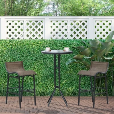 Outsunny 3 Piece Bar Height Outdoor Bistro Set For 2, Round Patio Pub Table 2 Bar Chairs With Comfortable Design & Durable Build, Black/Tan 3 Outsunny 3 Piece Bar Height Outdoor Bistro Set For 2, Round Patio Pub Table 2 Bar Chairs With Comfortable Design & Durable Build, Black/Tan